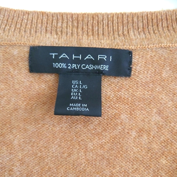 Cashmere Tahari Tan V-Neck Sweater Soft Knit Essential - Picture 3 of 7